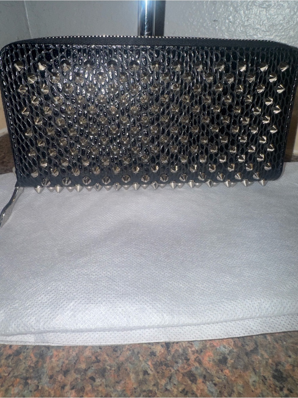 Christian Louboutin lizard print spike Zip Wallet EUC